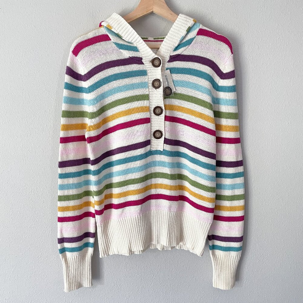 Aeropostale Rainbow Stripe Hooded Sweater Size XL Pullover Buttons NWT Y2K